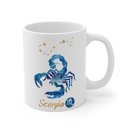 Scorpio Mug. Zodiac Sign Blue Watercolor Star Sign Constellation Mug.