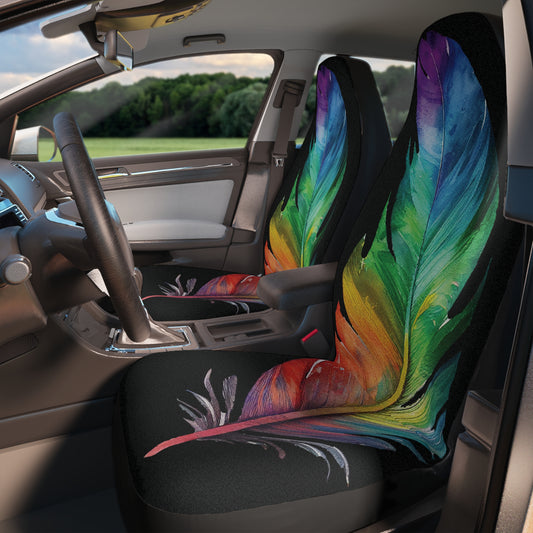 car seat cover with rainbow feather