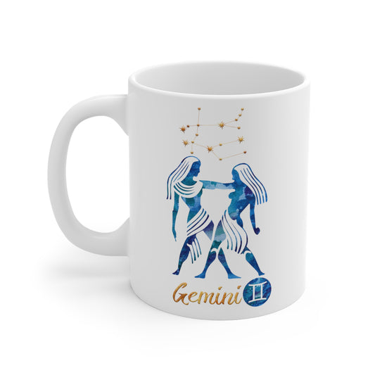 Gemini Mug. Zodiac Sign Blue Watercolor Star Sign Constellation Mug.