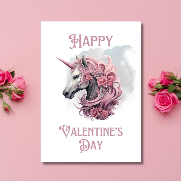 Pink Unicorn Gothic Printable Valentine's Card