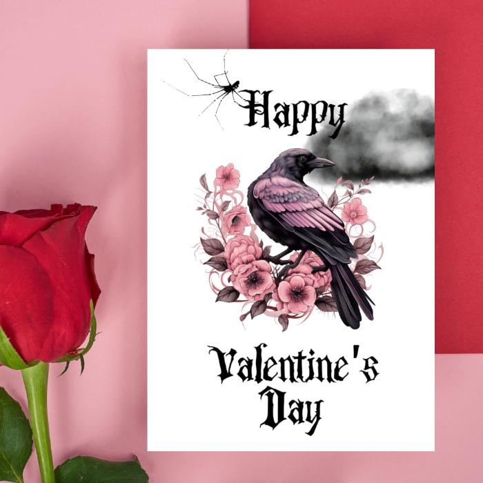 Pink Raven Gothic Printable Valentine's Card