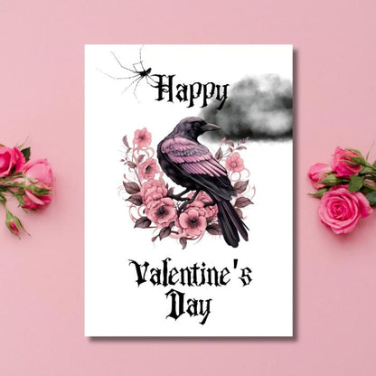 Pink Raven Gothic Printable Valentine's Card