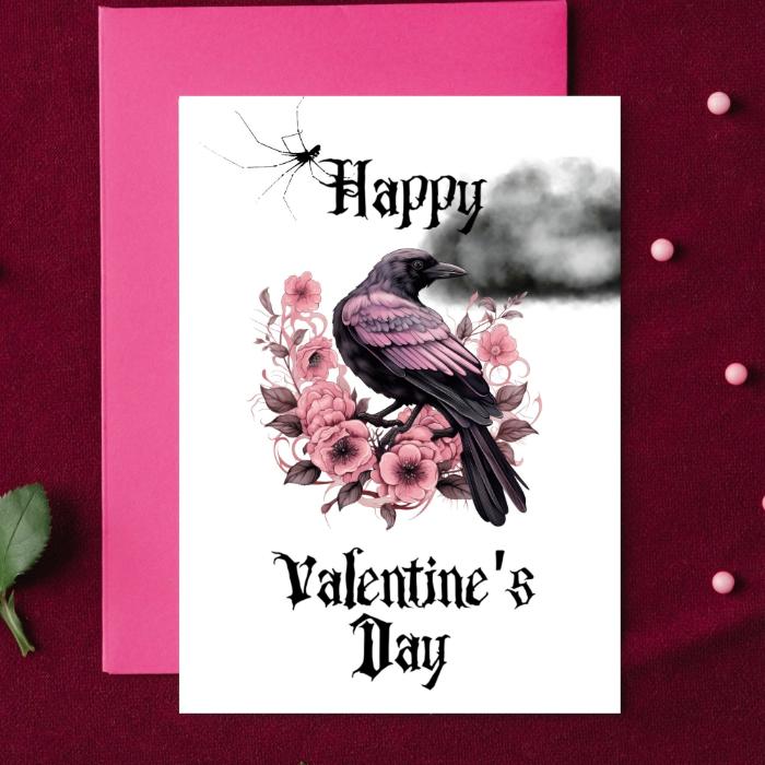 Pink Raven Gothic Printable Valentine's Card