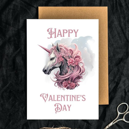 Pink Unicorn Gothic Printable Valentine's Card