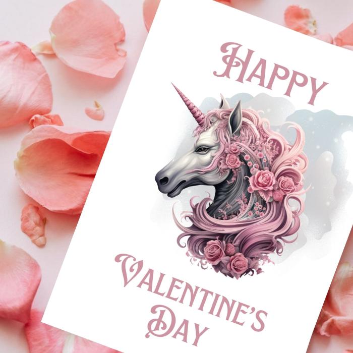 Pink Unicorn Gothic Printable Valentine's Card