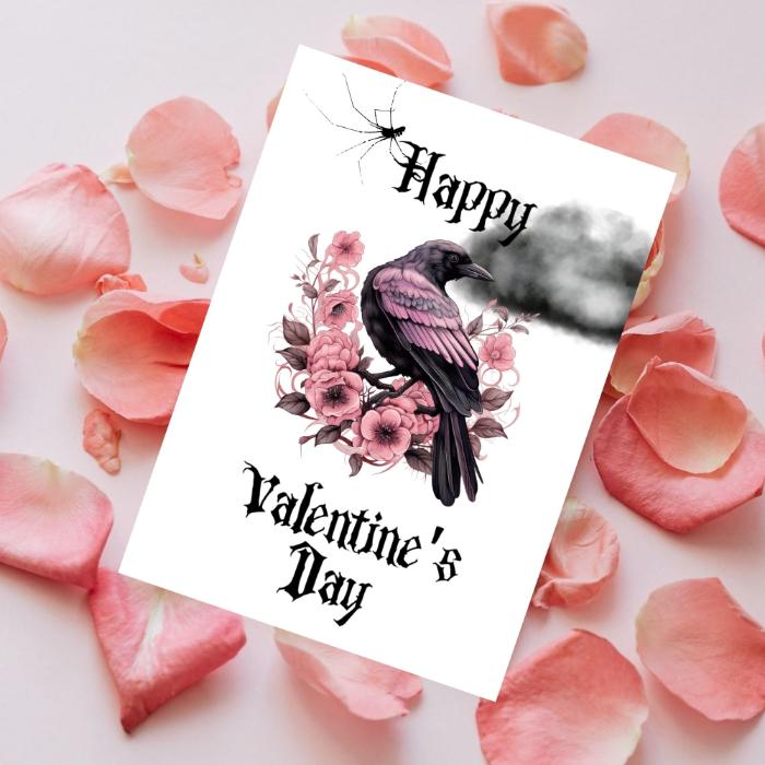 Pink Raven Gothic Printable Valentine's Card