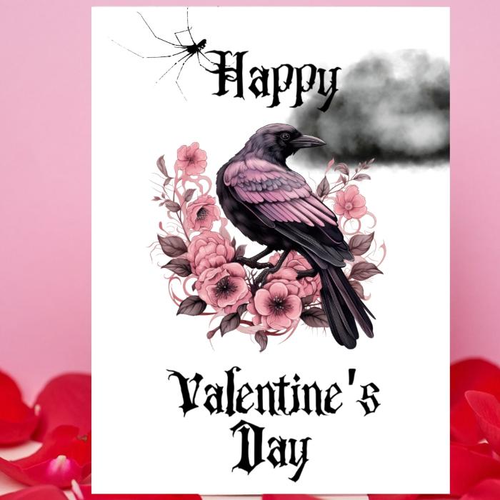 Pink Raven Gothic Printable Valentine's Card