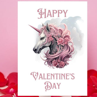 Pink Unicorn Gothic Printable Valentine's Card