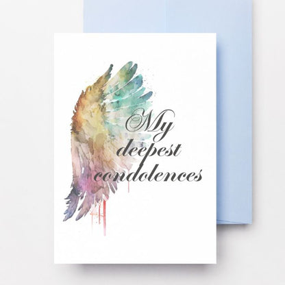 Printable Angel Wings Condolence Card My Deepest Condolences #2