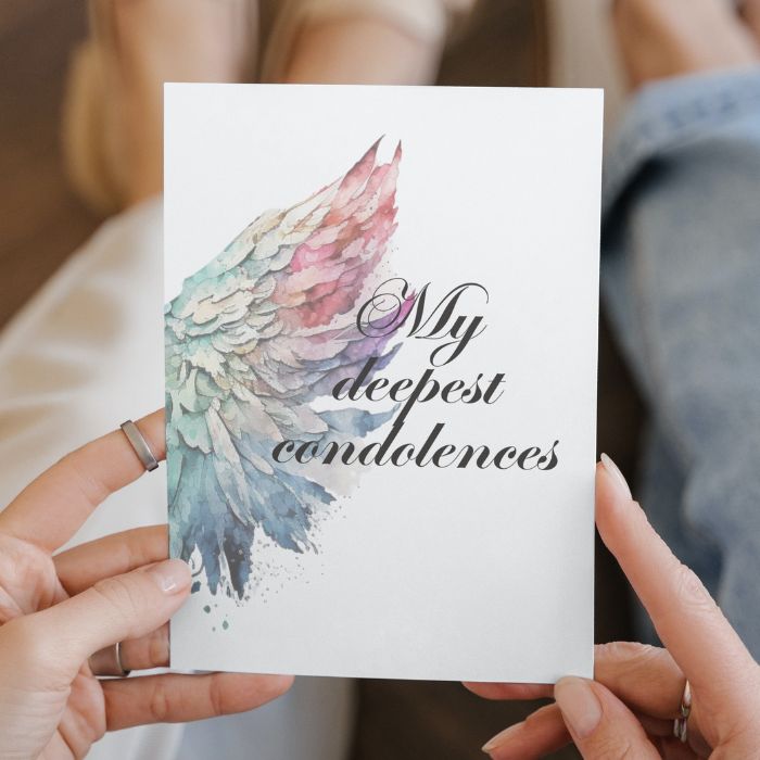 Printable Angel Wings Condolence Card My Deepest Condolences #4