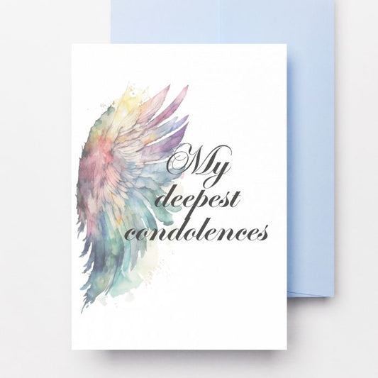Printable Angel Wings Condolence Card My Deepest Condolences #5