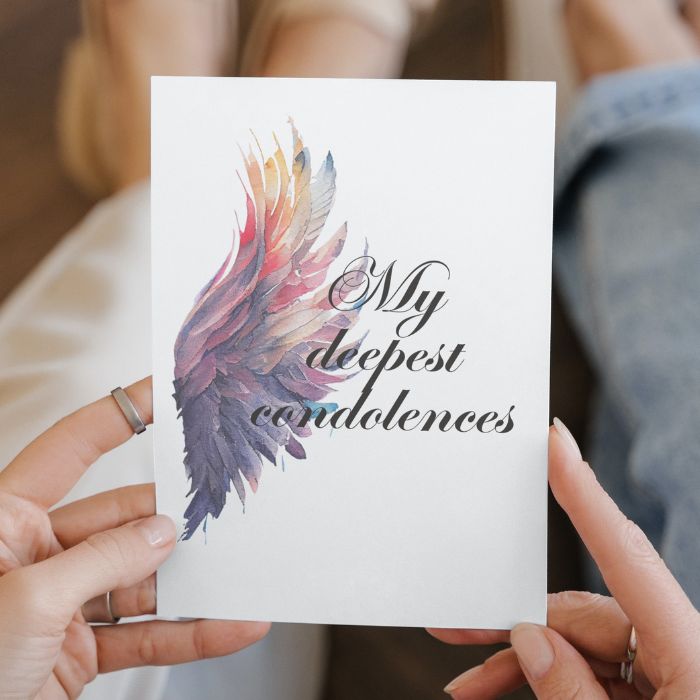 Printable Angel Wings Condolence Card My Deepest Condolences #6