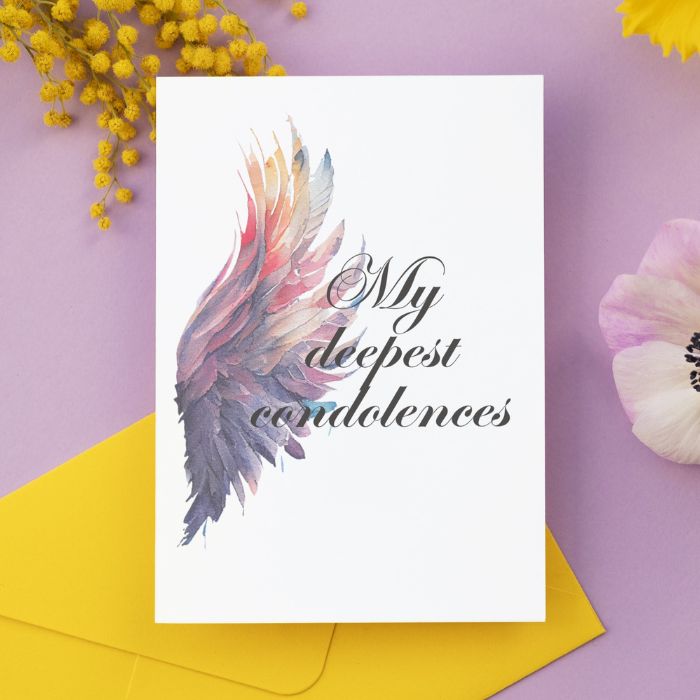 Printable Angel Wings Condolence Card My Deepest Condolences #6