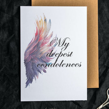 Printable Angel Wings Condolence Card My Deepest Condolences #6