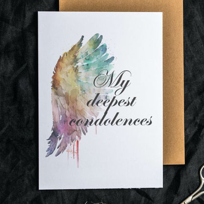 Printable Angel Wings Condolence Card My Deepest Condolences #2