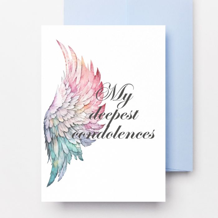 Printable Angel Wings Condolence Card My Deepest Condolences #8