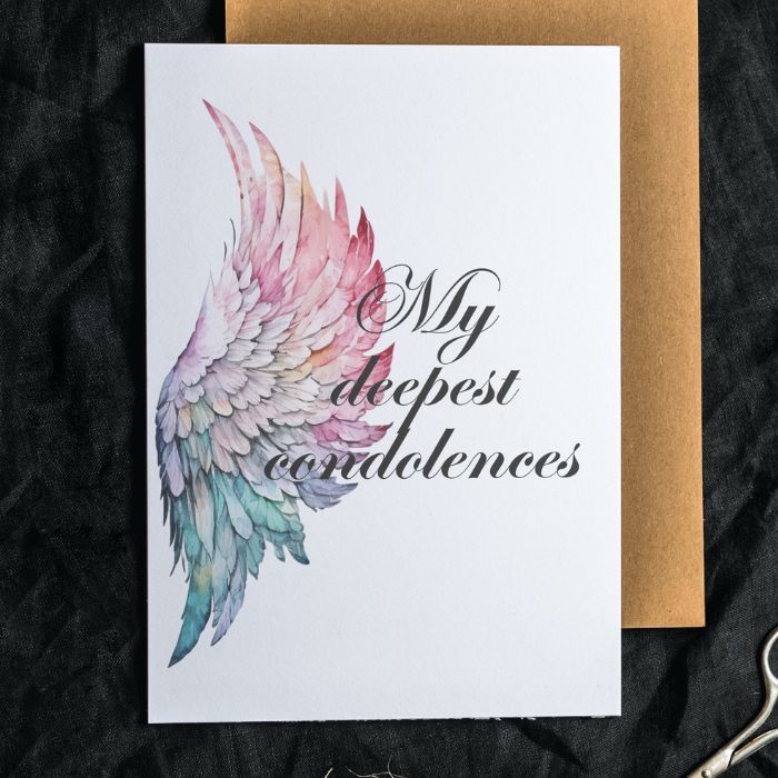 Printable Angel Wings Condolence Card My Deepest Condolences #8