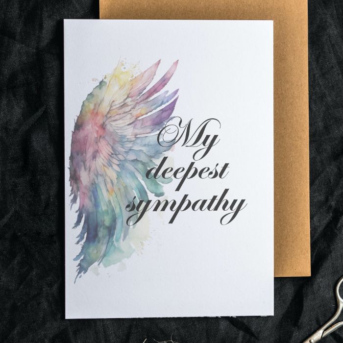 Printable Angel Wings Condolence Card My Deepest Sympathy #5