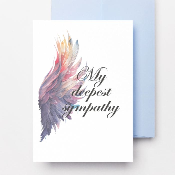 Printable Angel Wings Condolence Card My Deepest Sympathy #6