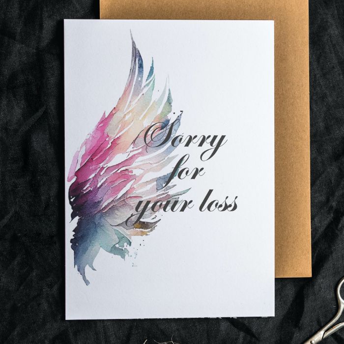 Printable Angel Wings Condolence Card Sorry For Your Loss #7