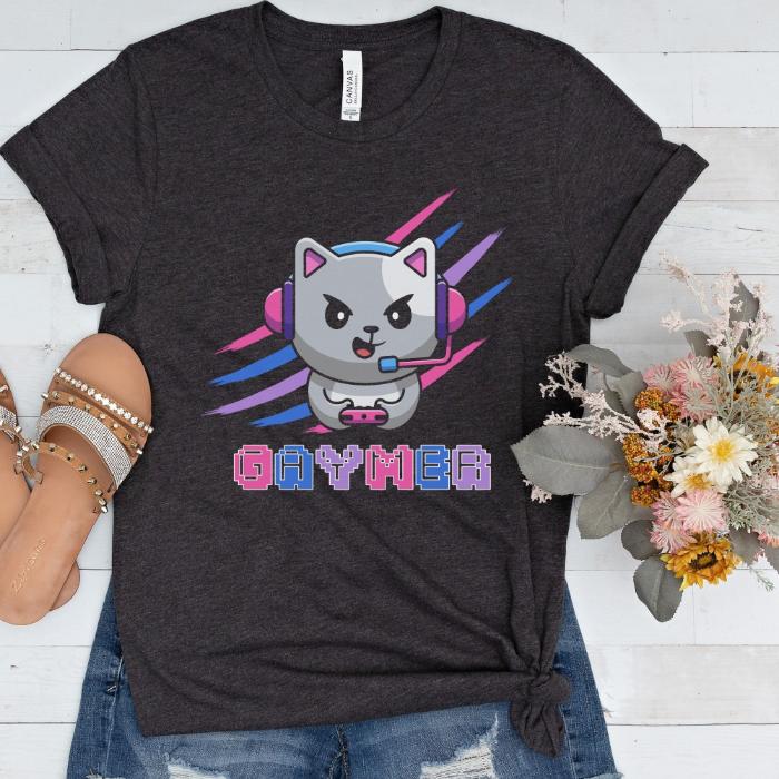 Bisexual Pride Shirt Gaymer Cat