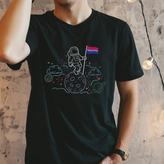 Bisexual Pride Shirt Astronaut With Flag On Moon