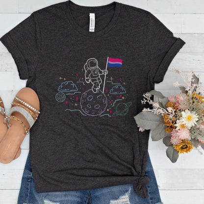 Bisexual Pride Shirt Astronaut With Flag On Moon