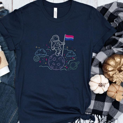 Bisexual Pride Shirt Astronaut With Flag On Moon