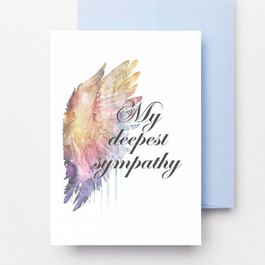 Printable Angel Wings Condolence Card My Deepest Sympathy #1