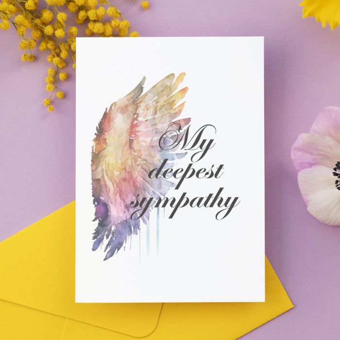 Printable Angel Wings Condolence Card My Deepest Sympathy #1