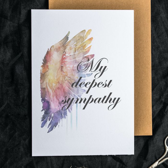 Printable Angel Wings Condolence Card My Deepest Sympathy #1