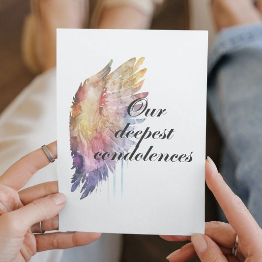 Printable Angel Wings Condolence Card Our Deepest Condolences #1