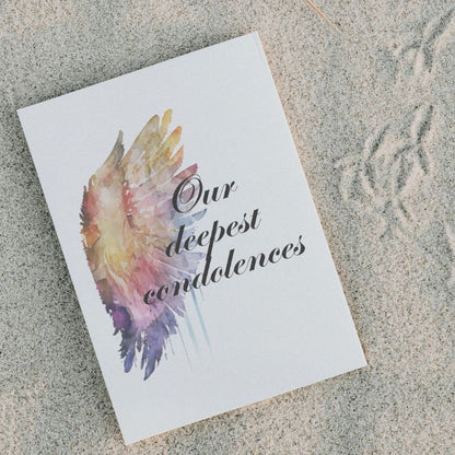 Printable Angel Wings Condolence Card Our Deepest Condolences #1