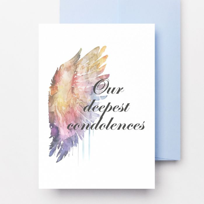 Printable Angel Wings Condolence Card Our Deepest Condolences #1