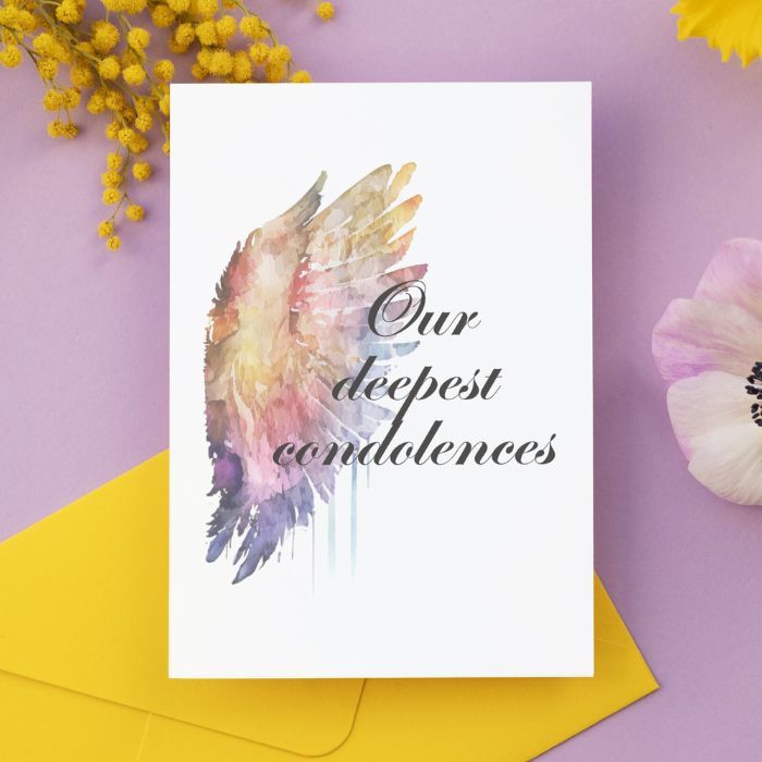 Printable Angel Wings Condolence Card Our Deepest Condolences #1