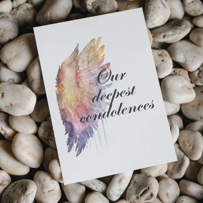 Printable Angel Wings Condolence Card Our Deepest Condolences #1