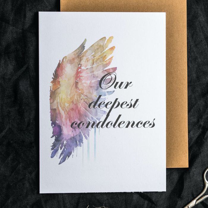 Printable Angel Wings Condolence Card Our Deepest Condolences #1