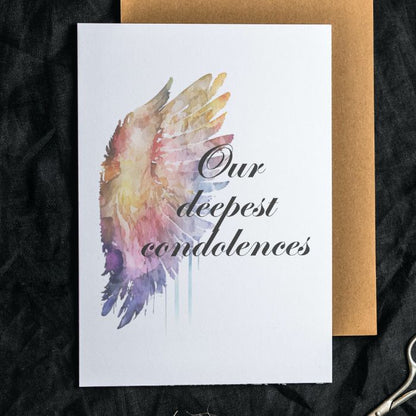 Printable Angel Wings Condolence Card Our Deepest Condolences #1