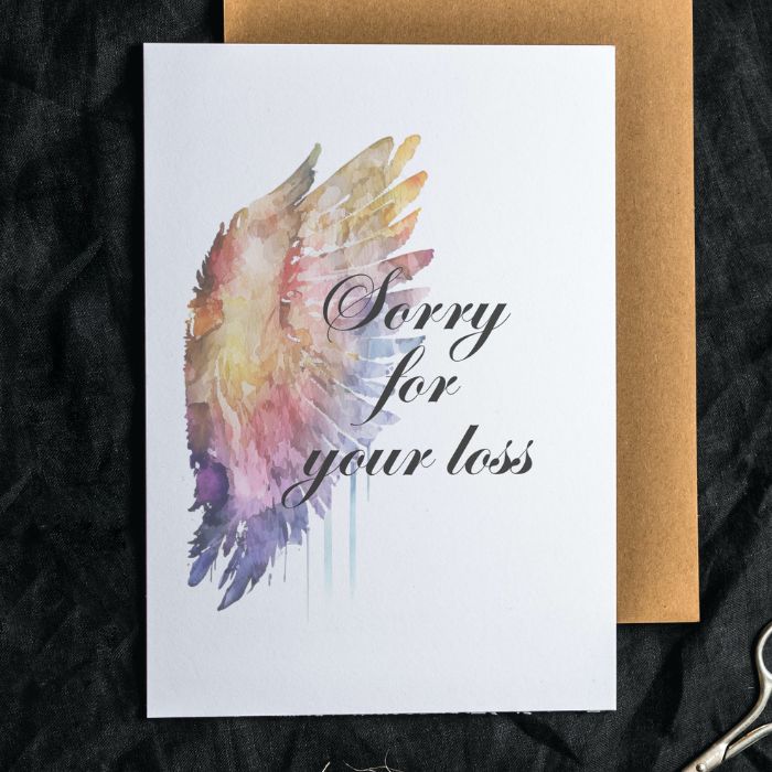 Printable Angel Wings Condolence Card Sorry For Your Loss #1