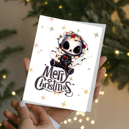 Printable Goth Doll Christmas Card Tangled in Lights Goth Christmas Card 5x7