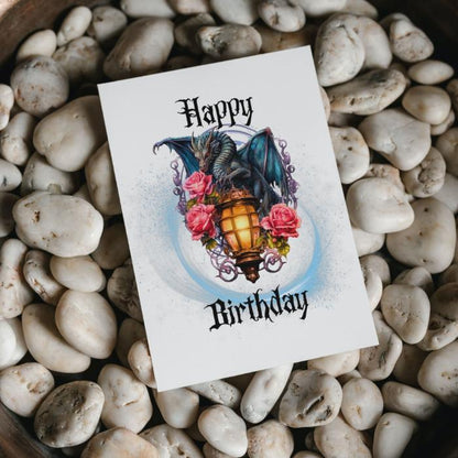 Printable Dragon Birthday Card - Medieval Gothic Dragon With Lantern