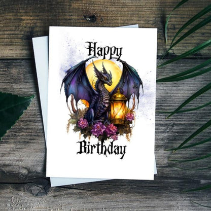 Printable Purple Goth Birthday Card Dragon 5x7 Download