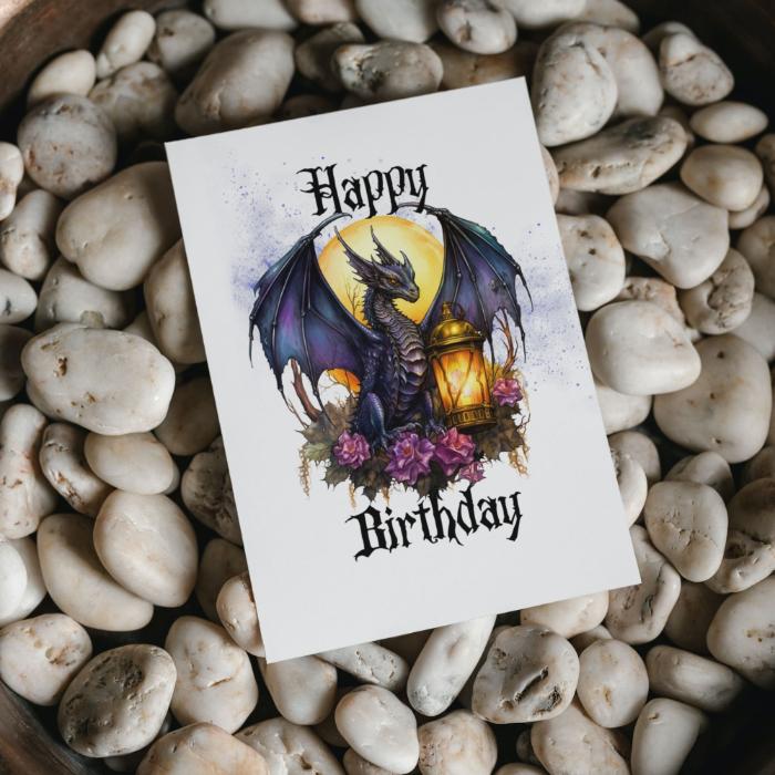 Printable Purple Goth Birthday Card Dragon 5x7 Download