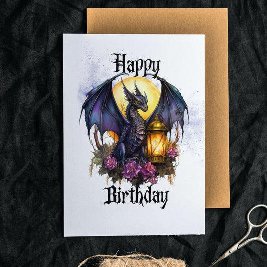 Printable Purple Goth Birthday Card Dragon 5x7 Download