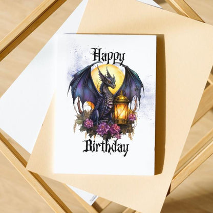 Printable Purple Goth Birthday Card Dragon 5x7 Download