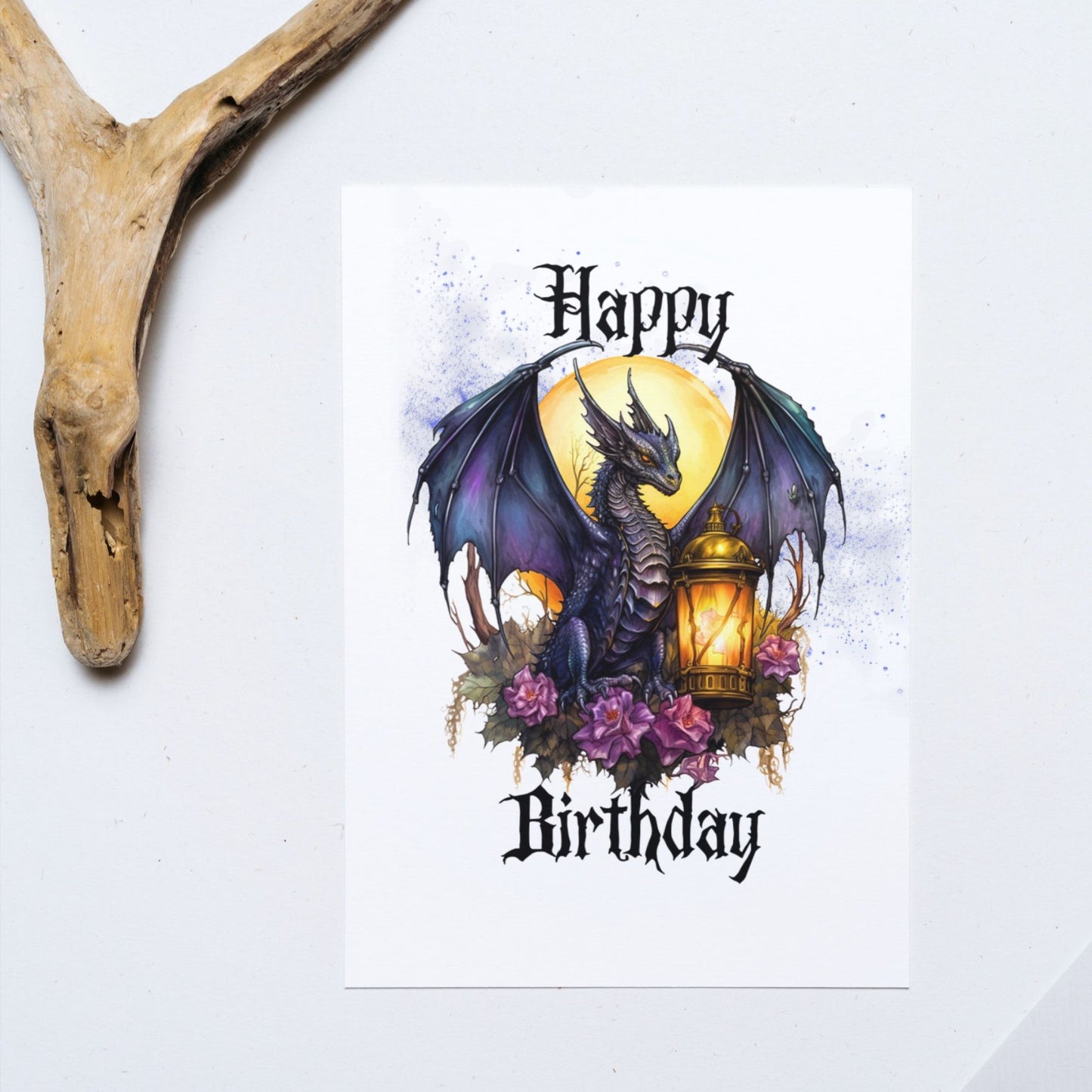 Printable Purple Goth Birthday Card Dragon 5x7 Download