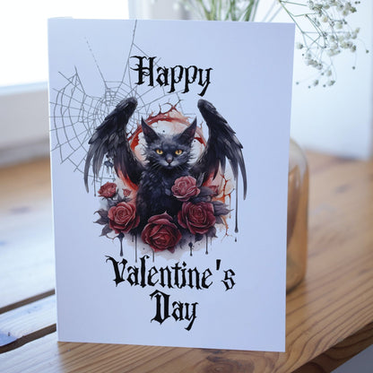 Printable Gothic Valentine's Card Black Cat Floral Goth