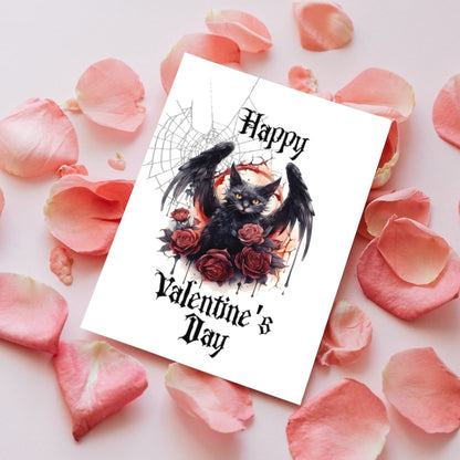 Printable Gothic Valentine's Card Black Cat Floral Goth