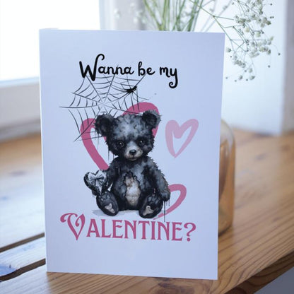 Printable Gothic Valentine's Card Black Valentine's Bear