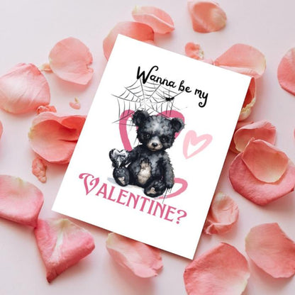 Printable Gothic Valentine's Card Black Valentine's Bear